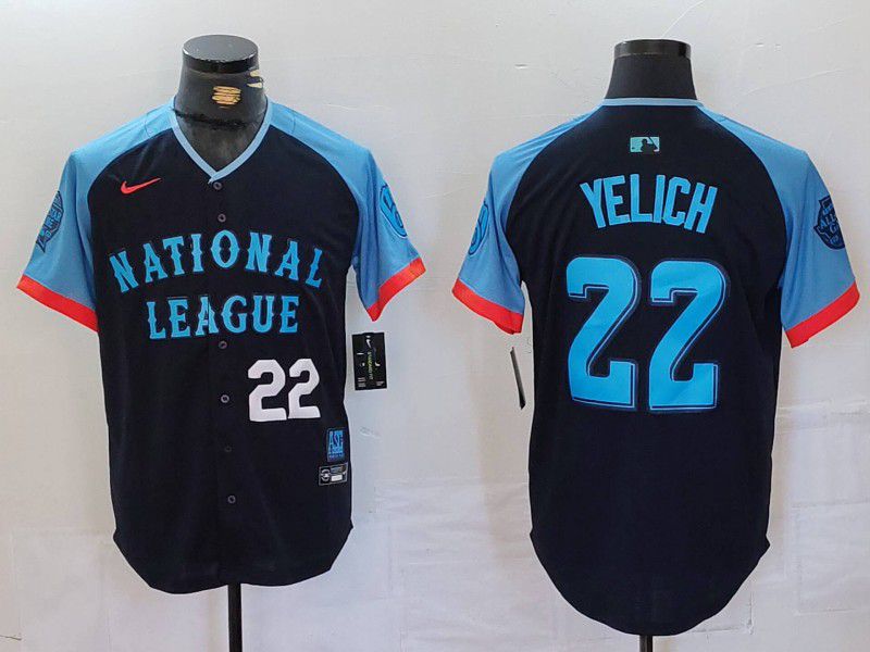 Men Milwaukee Brewers #22 Yelich Blue All star 2024 Nike MLB Jersey style 3